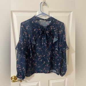 Blue floral sheer blouse